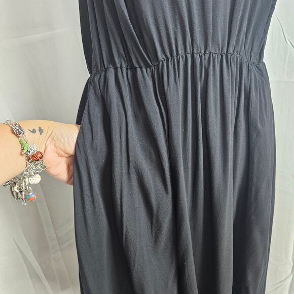 Torrid Halter Dress Sz 0 Large Black Midi Sleeveless Keyhole Pockets Minimalist - Picture 4 of 11